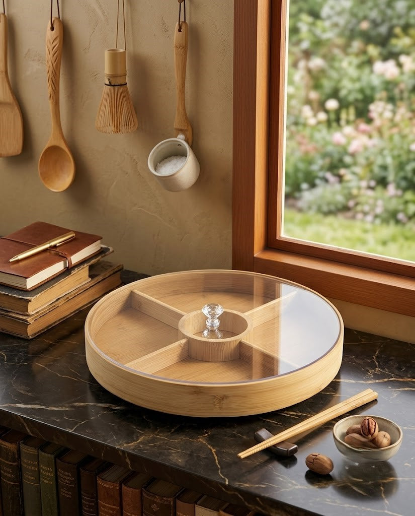 Дерев'яна менажниця з прозорою кришкою 30 см, 5 секцій,  Dim Wood