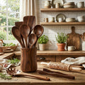 Дерев’яний кухонний набір з обертовою підставкою 360°, натуральна деревина, еко прибори для кухні + подарунок на вибір